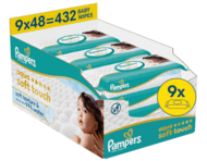 PAMPERS drėgnos servetėlės kūdikiams Wipes Aqua Soft Touch, 9x48 vnt., 80874248
