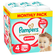 PAMPERS sauskelnės-kelnaitės Premium Pants Monthly, 4 dydis, 9-15kg, 124 vnt., 80894763