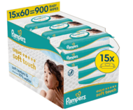 PAMPERS drėgnos servetėlės kūdikiams Wipes Aqua Soft Touch, 15x60 vnt., 80874254