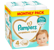 PAMPERS sauskelnės Premium Care Monthly, 4 dydis, 9-14kg, 188 vnt., 80883551