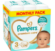 PAMPERS sauskelnės Premium Care Monthly, 3 dydis, 6-10kg, 216 vnt., 80883542