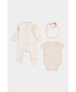 MOTHERCARE šliaužtinukas ilgomis rankovėmis, smėlinukas trumpomis rankovėmis ir seilinukas, FB429