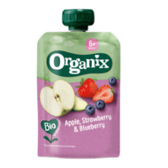 ORGANIX EKO RTE tyrė su braškėmis, obuoliais ir mėlynėmis, 6 mėn., 100 g., 119613