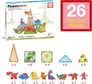 PICASSO TILES Magnetinis konstruktorius su 8 dinozaurų figūrėlėmis 26 det., PTQ23