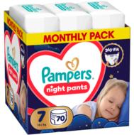 PAMPERS sauskelnės-kelnaitės Pants Night Monthly Pack, 7 dydis, 15+ kg, 70 vnt., 80895138