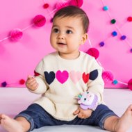 BRIGHT STARTS barškutis-kramtukas tvirtinamas ant riešo Unicorn & Llama, 12330