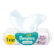 PAMPERS drėgnos servetėlės kūdikiams SENSITIVE, 52 vnt.