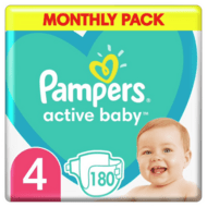 PAMPERS sauskelnės ACTIVE BABY, 4 dydis, 180 vnt., 9-14 kg.