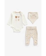 MOTHERCARE smėlinukas ilgomis rankovėmis, kelnės ir seilinukas, BB773
