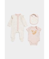 MOTHERCARE šliaužtinukas ilgomis rankovėmis, smėlinukas trumpomis rankovėmis ir seilinukas, FB429