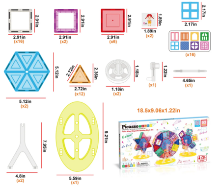 PICASSO TILES Magnetinis konstruktorius Ferry Wheel set 63 det., PT01 