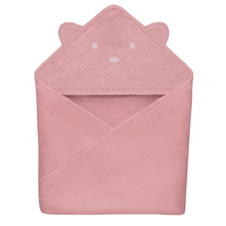 LIONELO muslino rankšluostis su gobtuvu, 80x80, Pink baby, LO-MUSLIN 