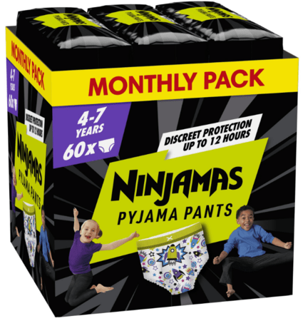 PAMPERS pižaminės kelnaitės NINJAMAS Space, 7 dydis, 17-30kg, 60 vnt., 80756322 