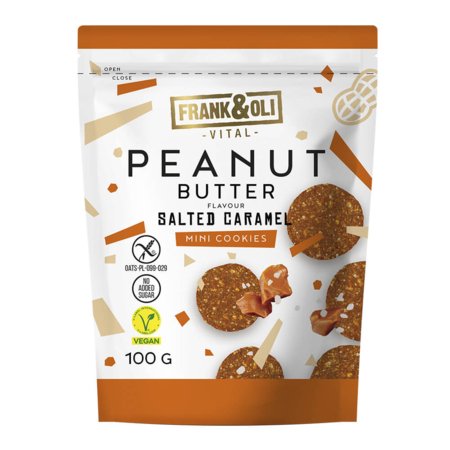 FRANK&OLI žemės riešutų sviesto mini sausainiai su sūdyta karamele, 100 g, OLI-002 