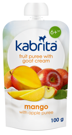 KABRITA® mango ir obuolių tyrelė su ožkos pieno grietinėle, 6 mėn.+, 100 g., 060 
