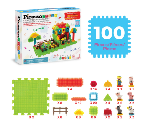 PICASSO TILES Magnetinis konstruktorius HedgeHog blocks Farm 100 det., PTB100-Farm 