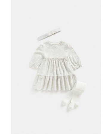 MOTHERCARE suknelė ilgomis rankovėmis, pėdkelnės ir galvos juosta, FE009  