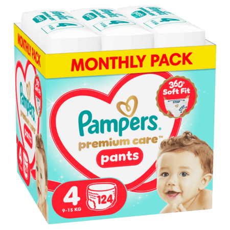 PAMPERS sauskelnės-kelnaitės Premium Pants Monthly, 4 dydis, 9-15kg, 124 vnt., 80894763 