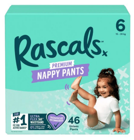 RASCAL sauskelnės-kelnaitės, 6 dydis, 15-20 kg, 46 vnt., 93437 