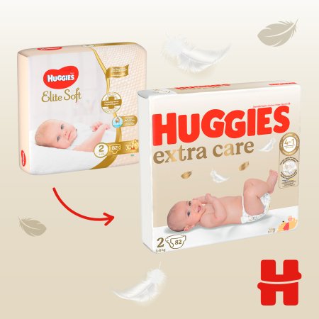 HUGGIES sauskelnės EXTRA CARE 2,  3-6kg, 82 vnt., 2592611 2592611