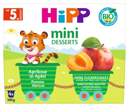 HiPP ekologiška obuolių ir persikų tyrelė, nuo 5 mėn., 4x100 g., 5816 