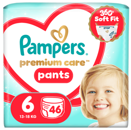 PAMPERS sauskelnės-kelnaitės Premium Care, 6 dydis 13-18kg, 46 vnt., 80895120 
