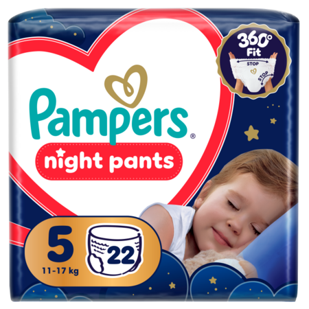 PAMPERS naktinės sauskelnės-kelnaitės, Night Pants, dydis 5, 22 vnt, 11-17kg, 81758420 81758420
