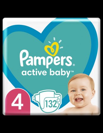 PAMPERS sauskelnės, Active Baby, dydis 4, 132 vnt., 9kg-14kg, 81747790 81747790