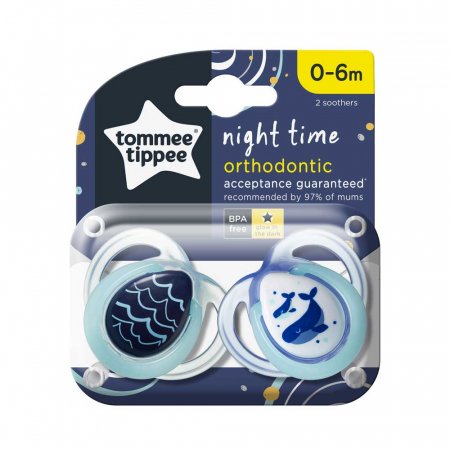 TOMMEE TIPPEE čiulptukas NIGHT TIME, 0-6 mėn.,  2 vnt., 43338099 43338095