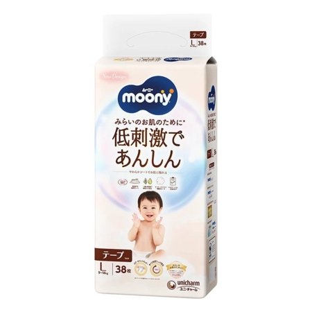 MOONY sauskelnės LOW IRRITATION, L, 9-14 kg., 38 vnt. 