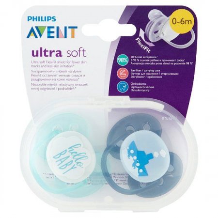 PHILIPS AVENT čiulptukai ULTRA SOFT DECO, 0-6 mėn., 2 vnt., SCF222/01 1/878
