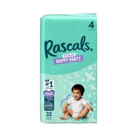 RASCALS sauskelnės-kelnaitės, 4 dydis, 10-15 kg., 32 vnt. 