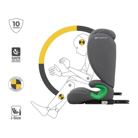KINDERKRAFT automobilinė kėdutė JUNIOR FIX 2 PLUS, 100-150 cm., Grey, KCJUFI20GRYPL0N 