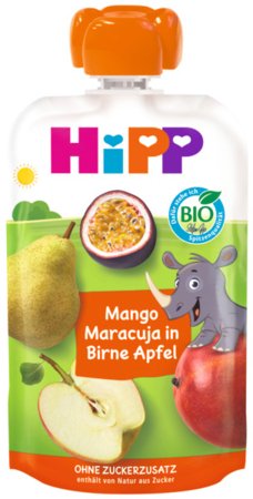 HiPP ekologiška kriaušių, obuolių, mangų ir pasiflorų tyrelė, nuo 1 m., 100 g., 8570 