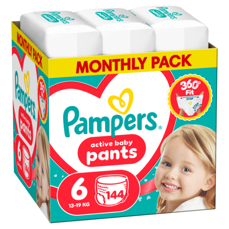 PAMPERS sauskelnės-kelnaitės Pants Monthly, 6 dydis, 13-19kg, 144 vnt., 80894756 