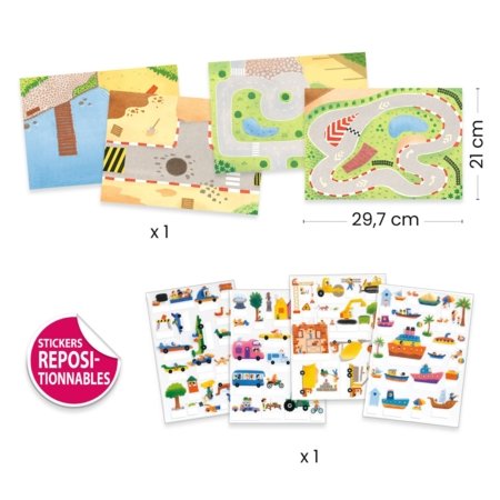 DJECO kūrybinis rinkinys Lift-up Stickers - Vechicles, DJ00043 