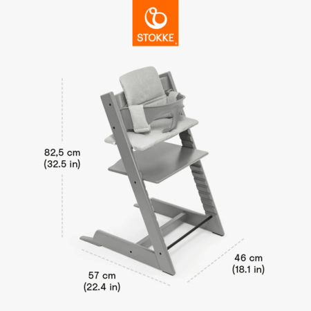 STOKKE maitinimo kėdutė su buomeliu ir paminkštinimu TRIPP TRAPP, storm grey, nordic grey, 685200 