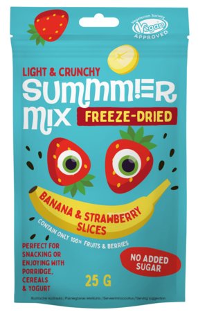 SUMMMER šaltyje džiovintų bananų ir braškių mišinys, 25 g., 6170036 