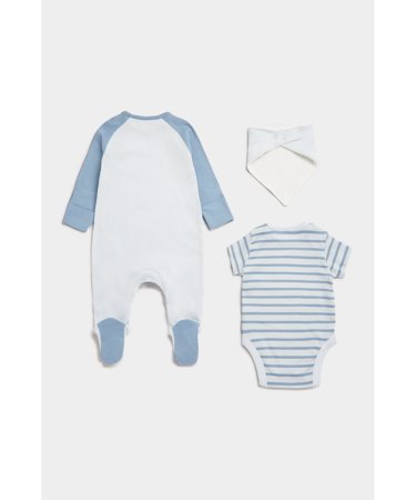 MOTHERCARE šliaužtinukas ilgomis rankovėmis, smėlinukas trumpomis rankovėmis ir seilinukas , FB273  