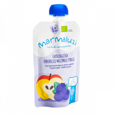 MARMALUZI ekologiška obuolių-mėlynių tyrelė, 6 mėn.+, 90g 4779031612983