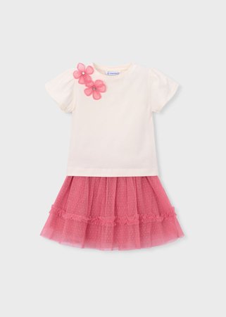 MAYORAL marškinėliai trumpomis rankovėmis ir sijonas, camellia, 3.946-82, 116  cm 