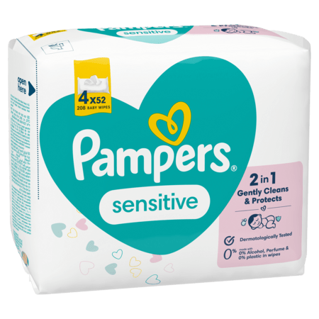 PAMPERS drėgnos servetėlės kūdikiams SENSITIVE, 4x52 vnt. 