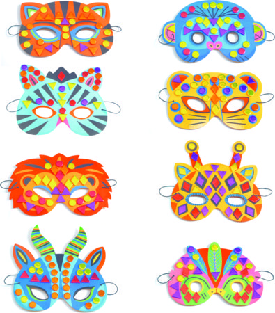 DJECO kūrybinis mozaikinių kaukių dekoravimo rinkinys Jungle Animals, DJ07900 