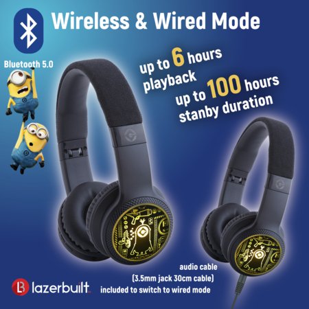 MINIONS šviečiančios Bluetooth ausinės, HMMN-BTLI-MINIONS 
