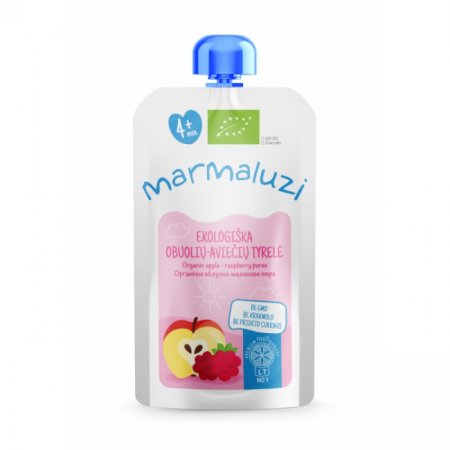 MARMALUZI ekologiška obuolių ir aviečių tyrė 4 mėn.+, 90g 4779031614239
