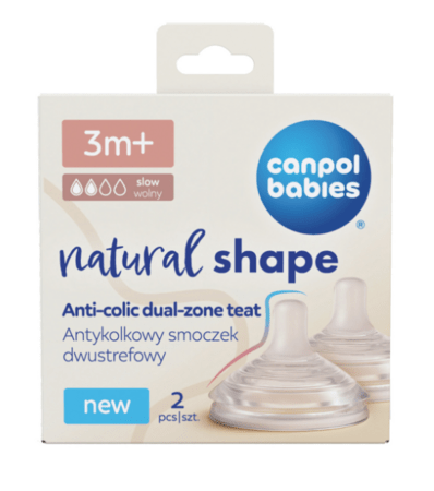 CANPOL BABIES žindukas NATURAL SHAPE Anti-colic, lėto pratekėjimo, 3m+, 2 vnt., 21/751 