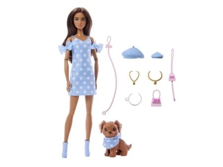 BARBIE Twinning Looks tamsiaplaukės lėlės ir šunelio rinkinys, JFP38 