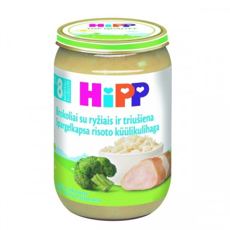 HiPP brokolių tyrelė su ryžiais ir triušiena 220g 8m+ 6433 6433