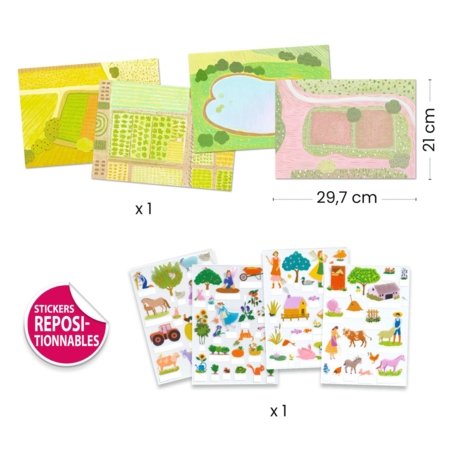 DJECO kūrybinis rinkinys Lift-up Stickers - Farm, DJ00045 