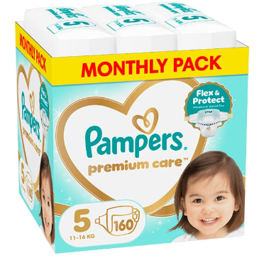 PAMPERS sauskelnės Premium Care Monthly, 5 dydis, 11-16kg, 160 vnt., 80883550 